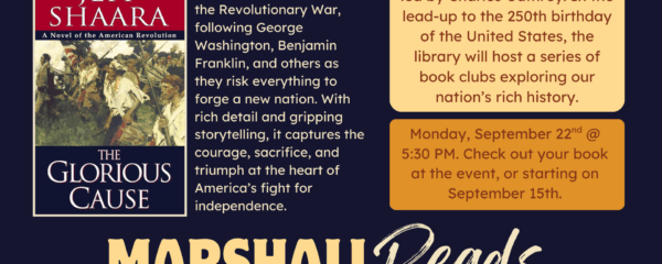 Flyer for Marshall Reads Book Club.